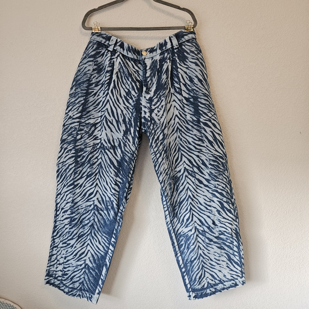 Big Bud Press Zebra Print Mid-Rise Trousers - Blue/White